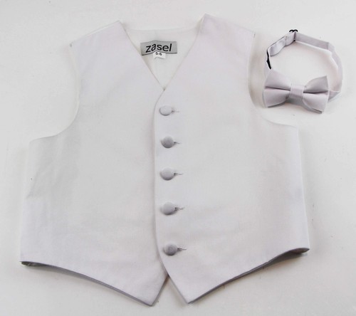 White Boys Junior Cotton Vest Adjustable Waistcoast & Matching Bow Tie Set - Picture 4 of 17