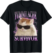 I Survived Today's Tummy Ache Silly Cat Meme Funny Cats T-Shirt Gift for Dad, Mo