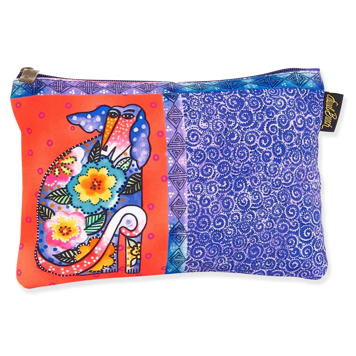 Laurel Burch Classic Dogs Cosmetic Bag orange blue swirls F