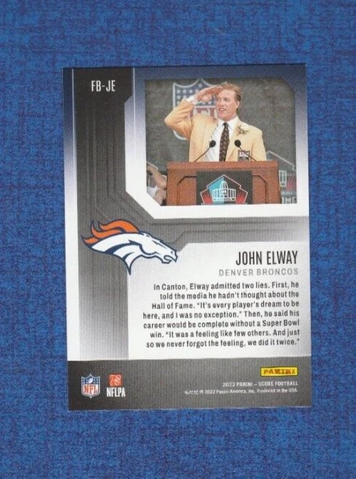 2022 Panini Score Football First Ballot HOF # FB-JE John Elway - Image 2 of 2