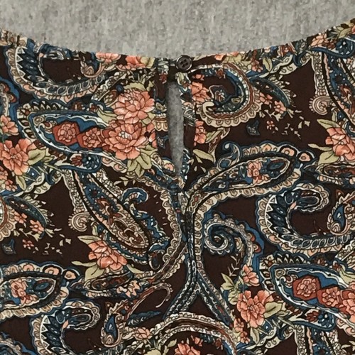 Loop Dress Womens 13 Knee Length Short Sleeve Ruffle Lined Brown Paisley A Line - Picture 14 of 16