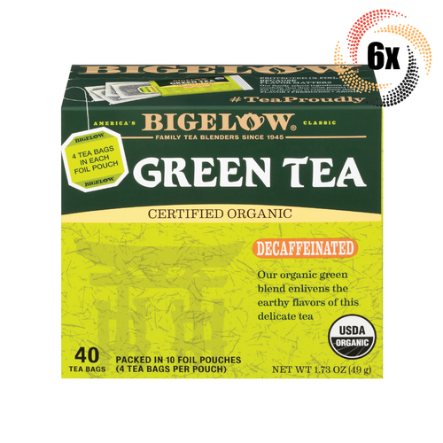 6x Boxes Bigelow Organic Decaffeinated Green Tea 40 Tea Bags Each 1