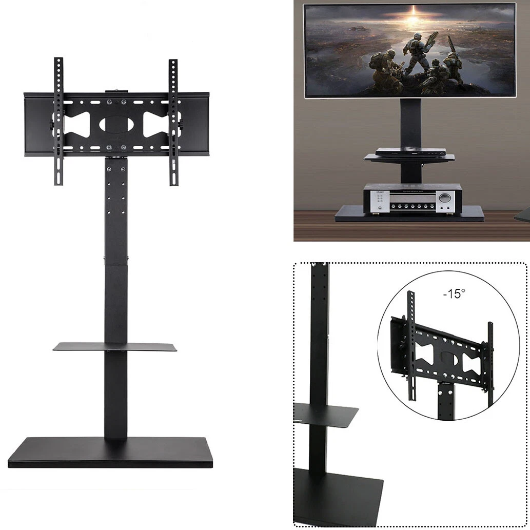 Swivel Adjustable Floor TV Stand Mount Glass Shelf for 34 65