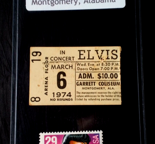 1974 Elvis Presley BIGLIETTO STUB - Montgomery, Ala - 6 marzo 1974 + FRANCOBOLLO Elvis 29 centesimi - Foto 7 di 9