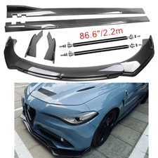 For Alfa Romeo Giulia Carbon Fiber Front Bumper Lip Spoiler 86.6" Side Skirt Kit