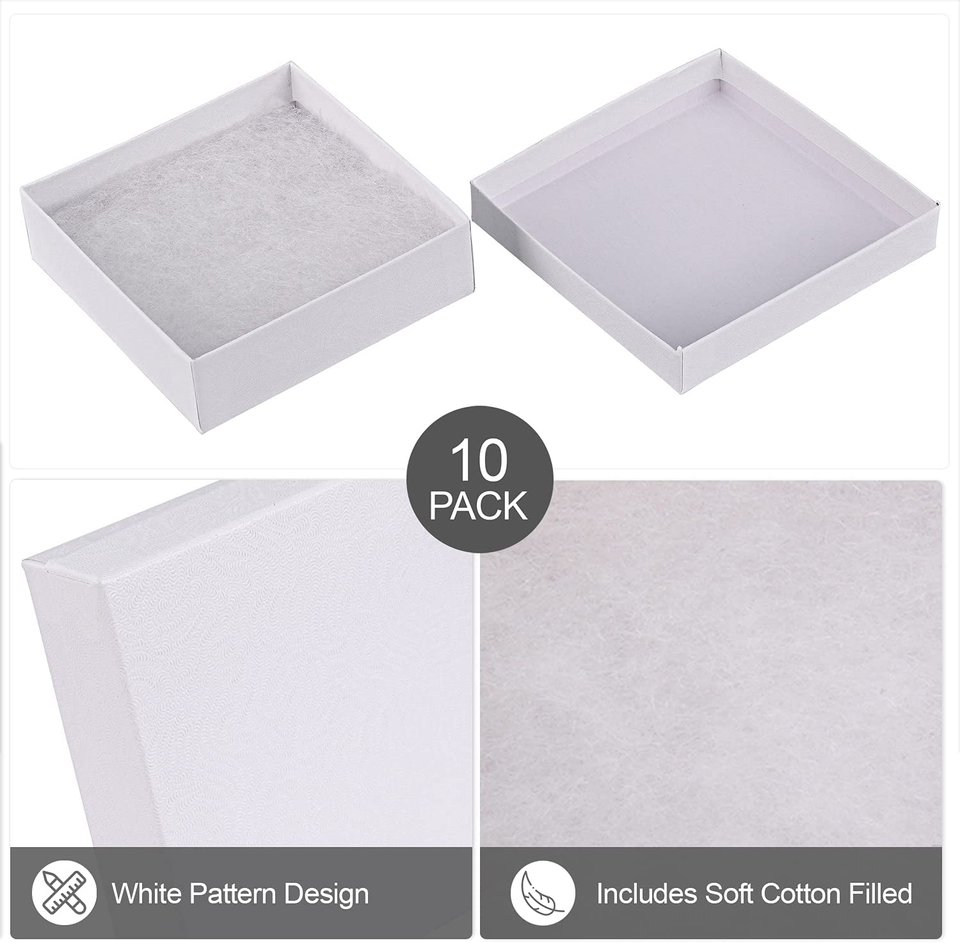 Cardboard Jewelry Boxes 10 Pack 3.5"X3.5"X1" Bulk Cotton Filled Small