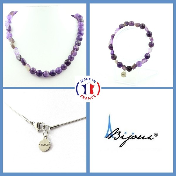 Schmuckset Armband Halskette Perlen Amethyst Aus Brasilien + Amethyst GrößE Pe-image