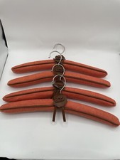 Rare Vintage Lot Of 4 MCM Orange Brown Floral Padded Fabric Hangers