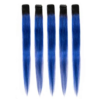  Blue Ombre Clip in Colored Hair Extensions 100% 18 Inch (Pack of 1) 1B-Blue