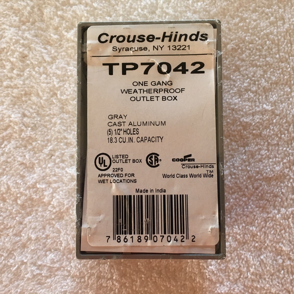 Cooper Crouse-Hinds TP7042 One Gang Weatherproof Outlet Box