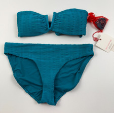 Red Carter Bandeau Top S  Hipster Bottom M Bikini Set Turquoise NWT