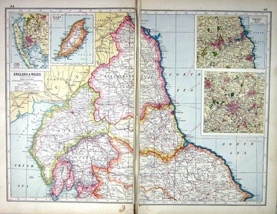 Alter Druck England Wales Newcastle Manchester Isle Man Hammerton Karte C192 20th