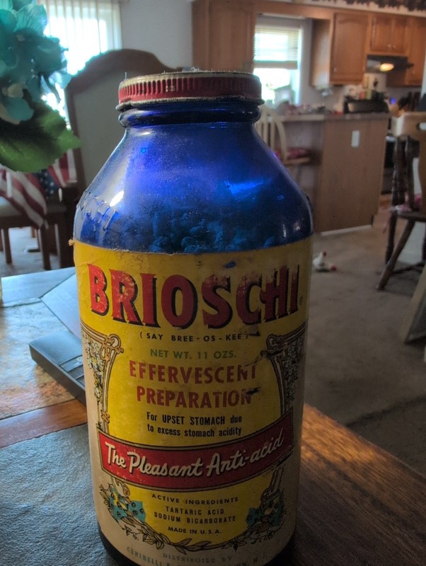 BRIOSCHI Antique Pharmacy Medicine Bottle Original Paper Label and Metal Cap