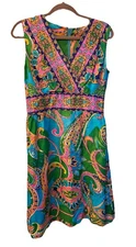 Vintage 1960s Bright Psychedelic Boho Dress Size 14