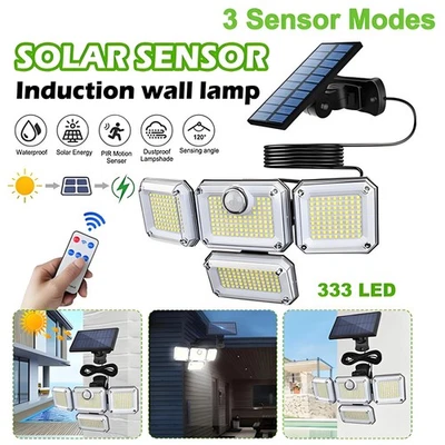 3000LM Solar LED Outdoor Light with Remote & Motion Sensor, Waterproof Wall Lamp