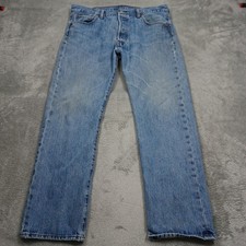Levis 501 Jeans Mens 36x30 Blue Denim Classic Straight Button Fly Distressed