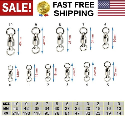 #ad Heavy Duty Ball Bearing Rolling Barrel Swivel 8 55lb Sea Fishing Solid Ring $22.69
