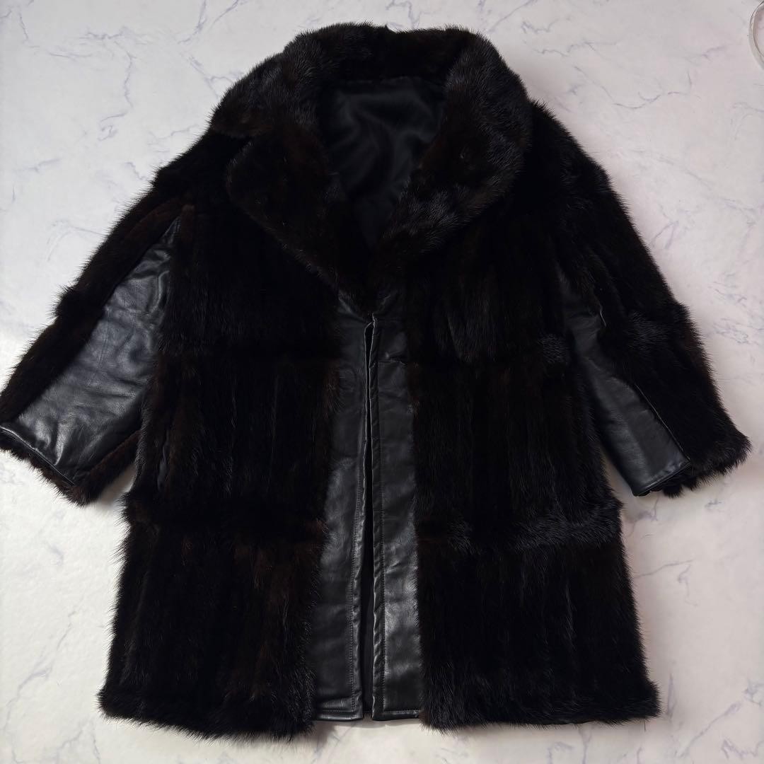 Demi Buff Mink and Cowhide Combination Coat Unisex Open Front From Japan image 10