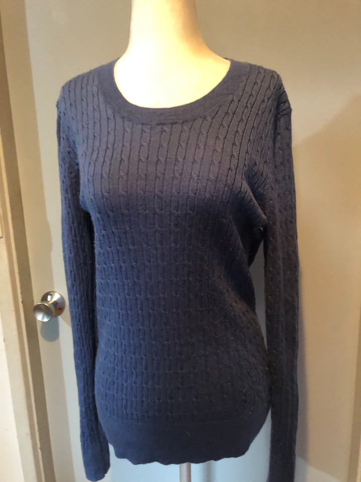 SERRA Merino Collection Blue Cable Knit Jumper Size 10