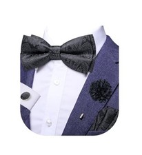 Bowtie for Men Paisley Floral Mens Pretied Bowtie and Lapel Pin Set Dark Black