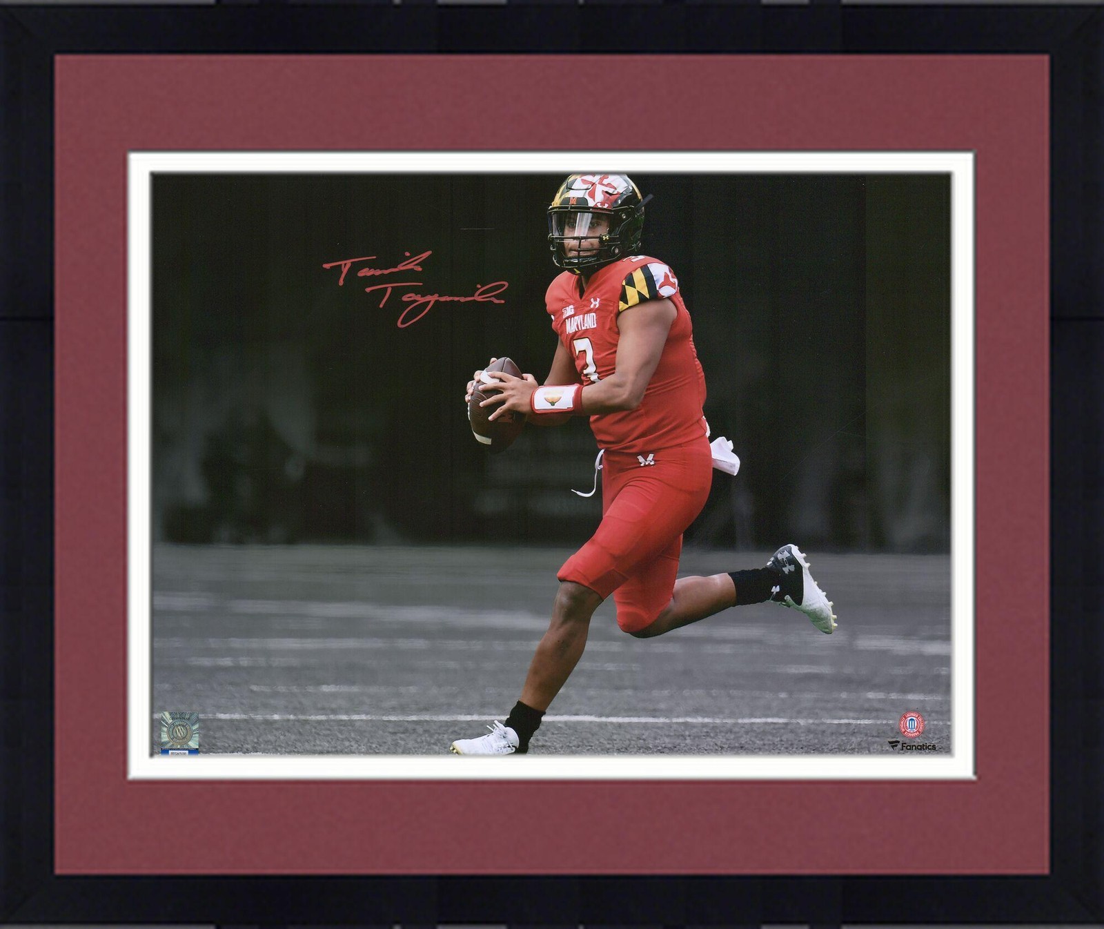Taulia Tagovailoa Autographed Signed Alabama Crimson Tide Framed Maryland Terrapins 11x14 The Run Spotlight Photo 