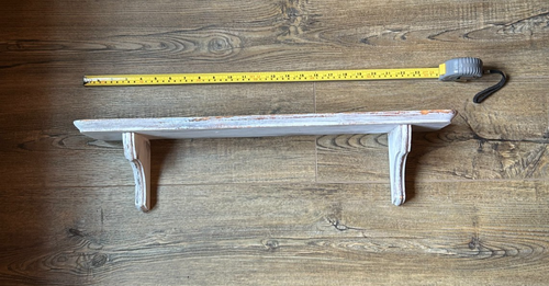 CHIPPY WHITE PAINT Shabby Chic 24" Pine Wood Wall Plate Shelf Corbels Brackets - 第 3/9 張圖片