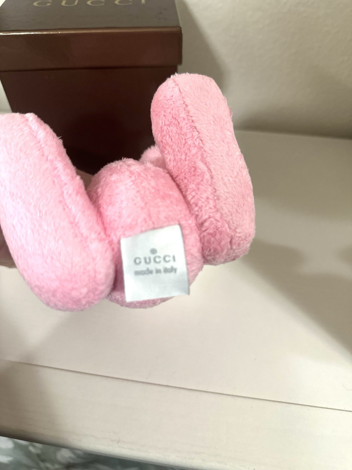 GUCCI Pink Plush Teddy Bear Baby Rattle w/ Label, Made in Italy, with ...