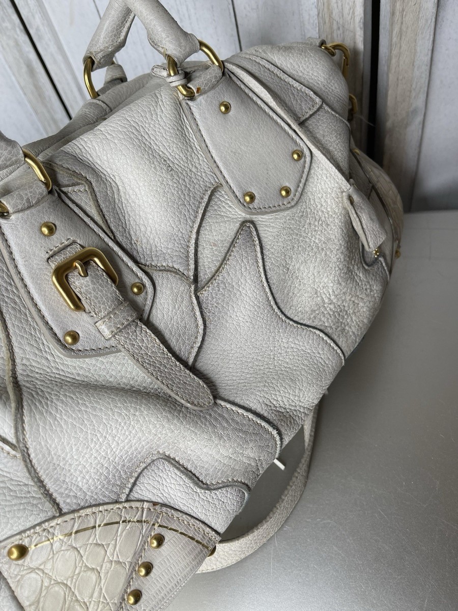 Prada Taupe Gold Leather Antik Cervo Fringe Large Bowler Bag Top