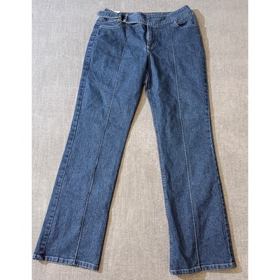 Gloria Vanderbilt Womens Dark Wash Straight Leg Front Seam Jeans Side Buckle 10