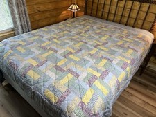 Quilt Handmade Granny Square Blanket Vintage Blue Purple Green 80x83 Cottage