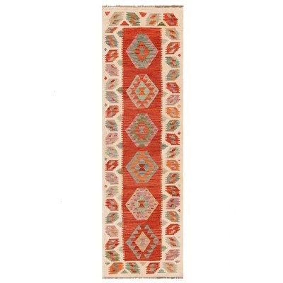 Kelim Afghan 240x73 cm Handgewebter Orientteppich kilim Wolle Carpet Rug Orange