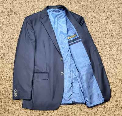 LORO PIANA Blazer 100% WOOL Hopsack  SAKS 5TH AVE Men's 42 L Navy Blue USA MADE
