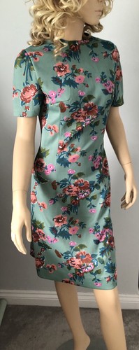 RARE Vintage Teal Turquoise Fitted Floral Shift Pencil Dress 60'S 70'S Size 10 - Picture 3 of 6