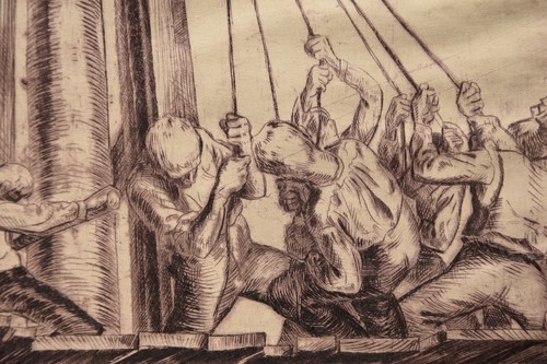 Lothar Sperl 1910-1987 Traunreut / Radierung 1934 "Rammklotz" Industrie Arbeiter - Picture 11 of 16