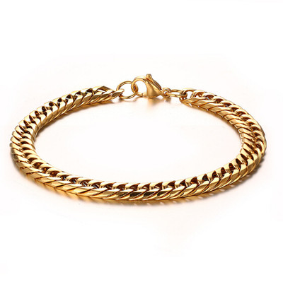 8.66'' Stainless Steel Gold Double Curb Link Chain Bracelet