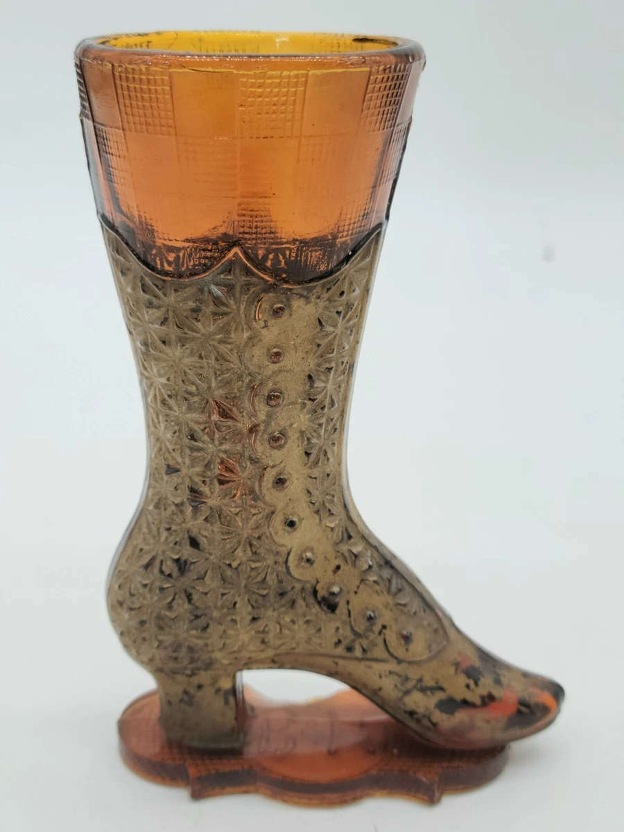 VINTAGE AMBER GLASS BOOT B H BRADLEY HUBBARD AS IS