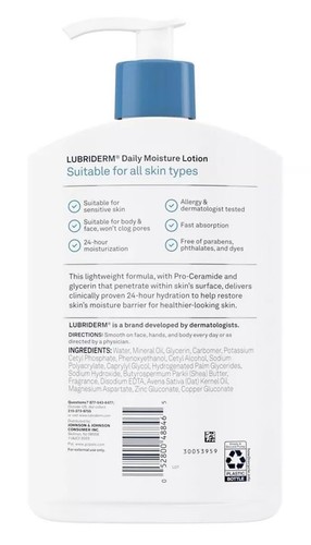 Loción hidratante corporal y de manos Lubriderm Daily Moisture, no grasa, 16 fl oz - Imagen 2 de 2