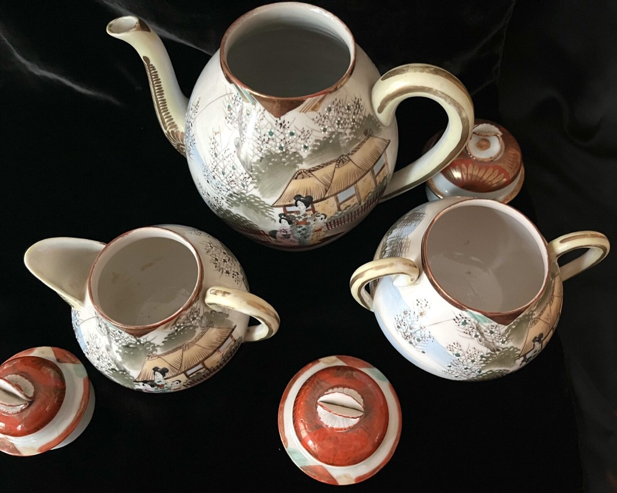 一茶 Antique Nippon hand painted blue eggshell porcelain Dasies