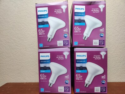 (4 Pack) Philips LED 65W/8.8W BR40-Daylight 5000K Dimmable 800 Lumens