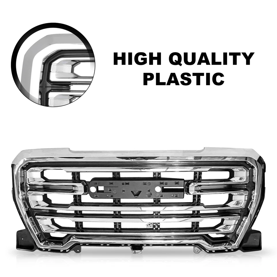 Front Upper Chrome Grille Fits 2019 2020 2021 GMC Sierra 1500 Denali Foto 3 de 4