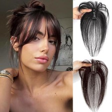 Thin Fringe Bangs 100 Remy Human Hair Extensions Clip In 360 3D Cover Topper US