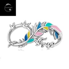 Sterling Silver 925 Charm Infinity Be Free Forever Feather Love Bead Friend Mum