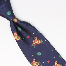 John G Hardy Mens Silk Necktie Navy Blue Gold Red Green Floral Polka Dot Italy