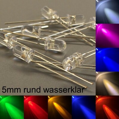  5mm LEDs Round Water Clear All Colours Inc Resistors Light Emitting Diodes LED 5mm