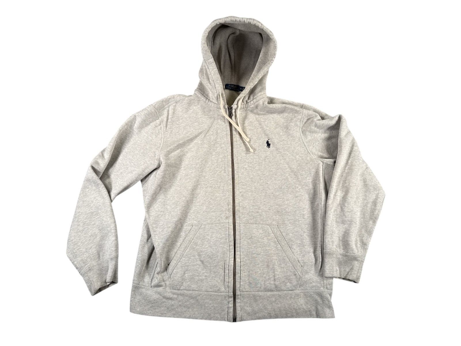 Polo Ralph Lauren full zip pile felpa con cappuccio uomo taglia XL grigio erica blu pony