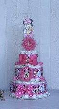 4 Tier Minnie Mouse Diaper Cake Baby Shower Gift Include Minnie Baby Headband