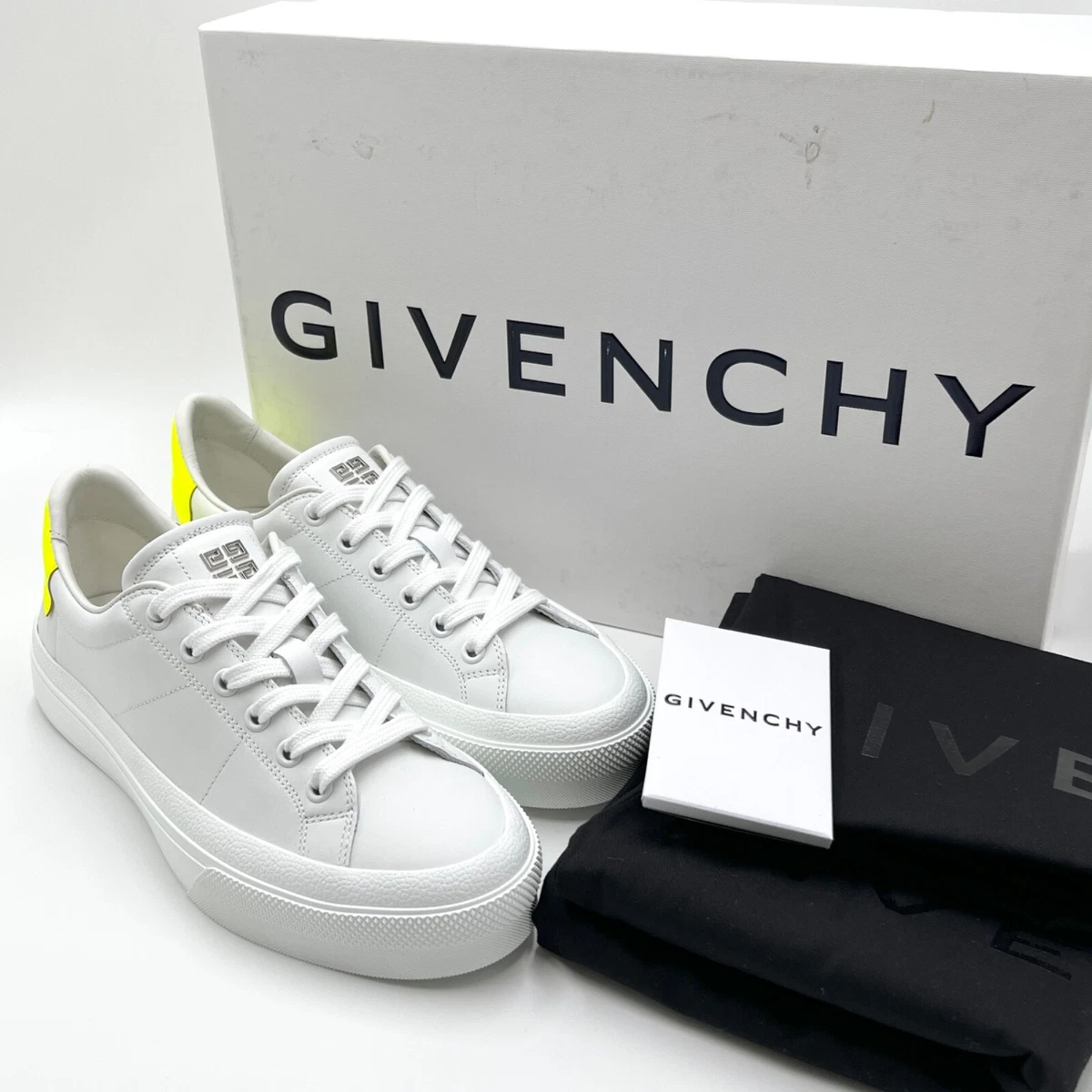 Givenchy City Court Trainers Sneakers Shoes White Lime U37.5 UK4.5