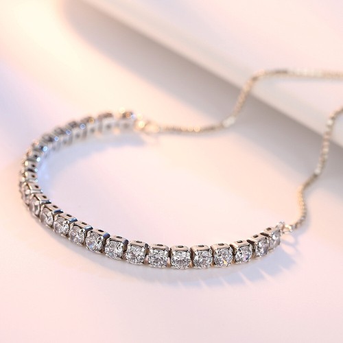 Korean style shiny 925 silver adjustable bangle zircon women tennis bracelet - Picture 4 of 4