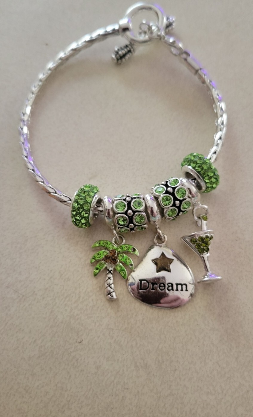 Silvertone Dream Charm Bracelet Toggle Clasp 8" - image 1