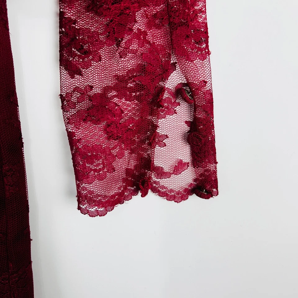 Top de encaje de manga larga para mujer talla M rojo victoriano transparente secretaria coqueta Lolita Foto 4 de 4